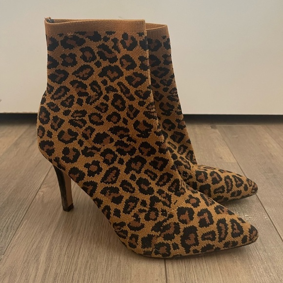 MIA Animal Print Heeled Sock Boots - 7 - Picture 1 of 4